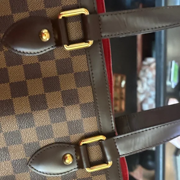 Louis Vuitton Brown Damier Ebene Tote with Red Interior - Picture 14 of 16